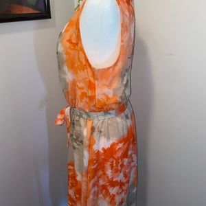 Floral Dress Tan & Peach 1X